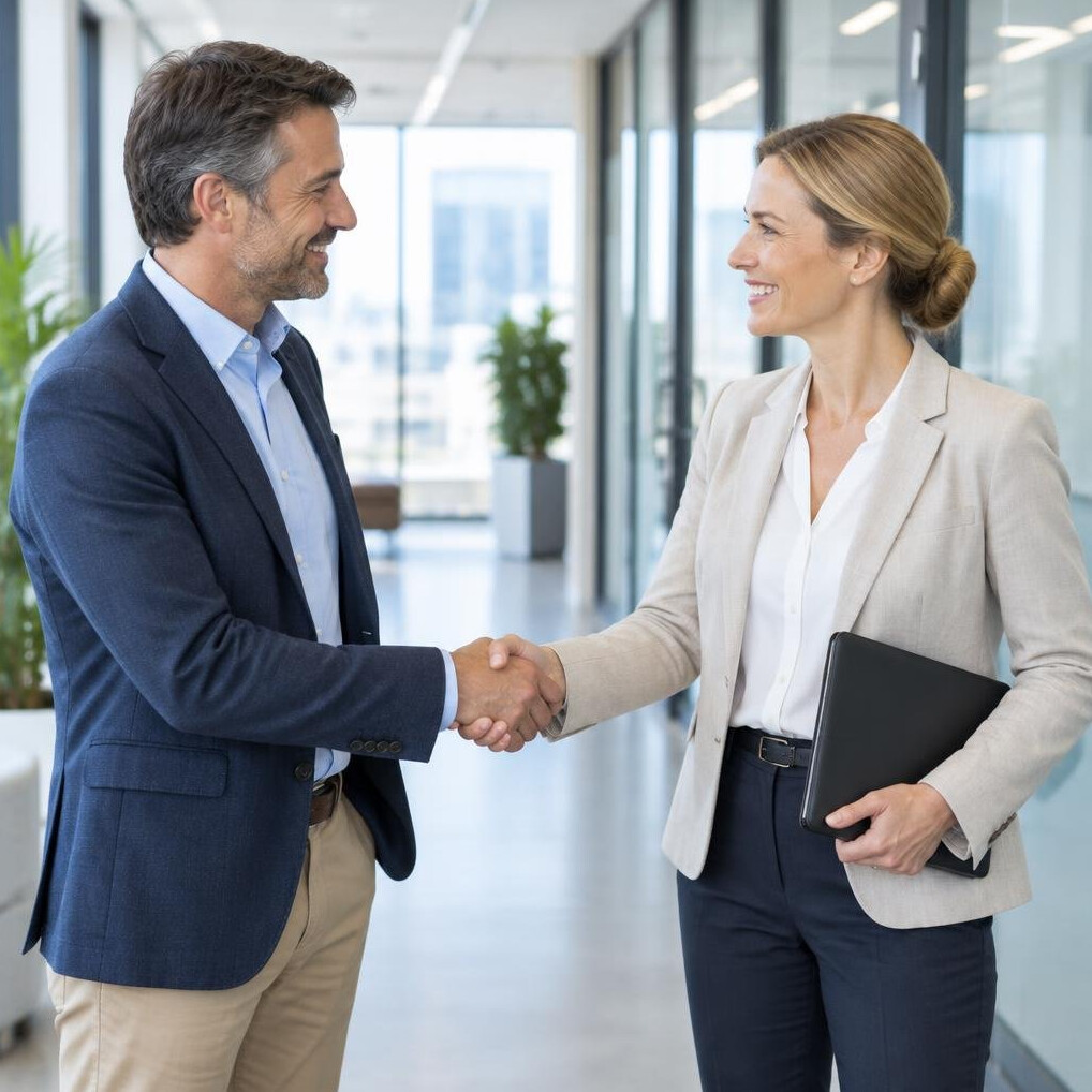 Two business professionals shaking hands