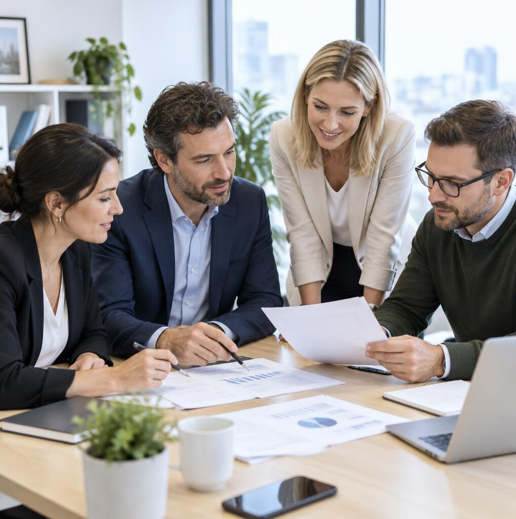 Diverse team of professionals discussing around a table